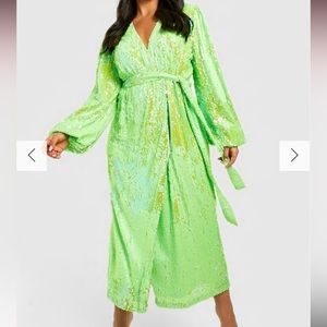 Boohoo Plus Neon Green Sequin Midi Party Dress